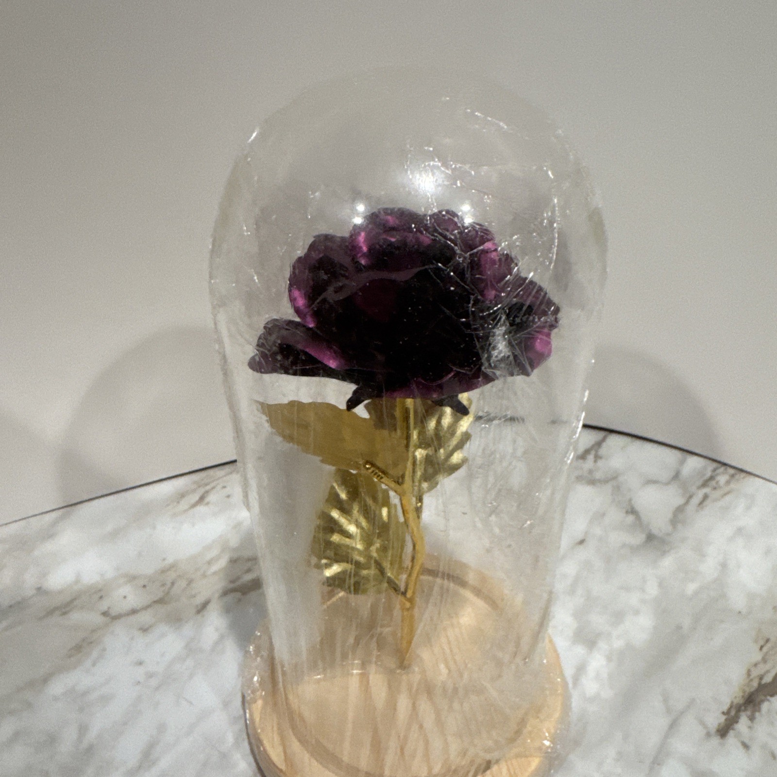 24K Gold Plated Dipped Rose Flower in glass dome Romantic Gift Love for mom girl