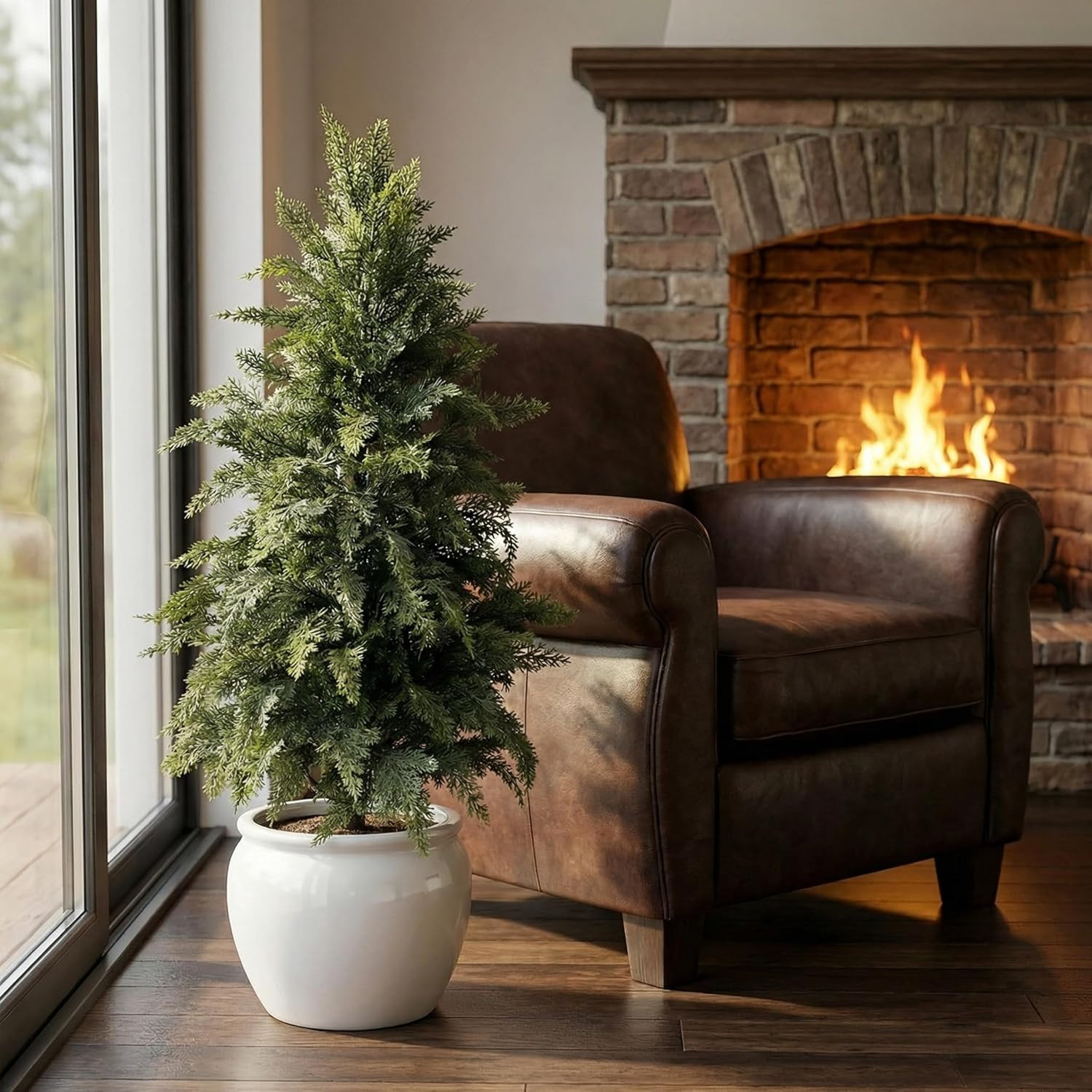 3FT Artificial Cypress Cedar Tree 2 Pack – UV Protected Potted Plants