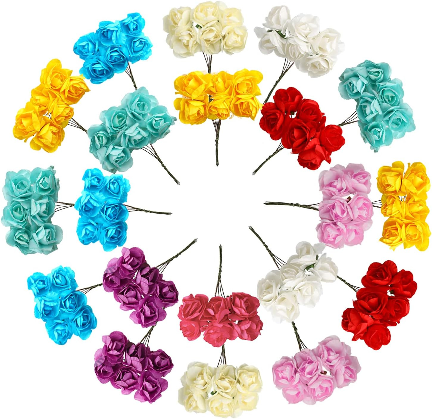 120 PCS Mini Paper Flowers,30Mm in Assorted Colors Artificial Flowers for DIY Cr