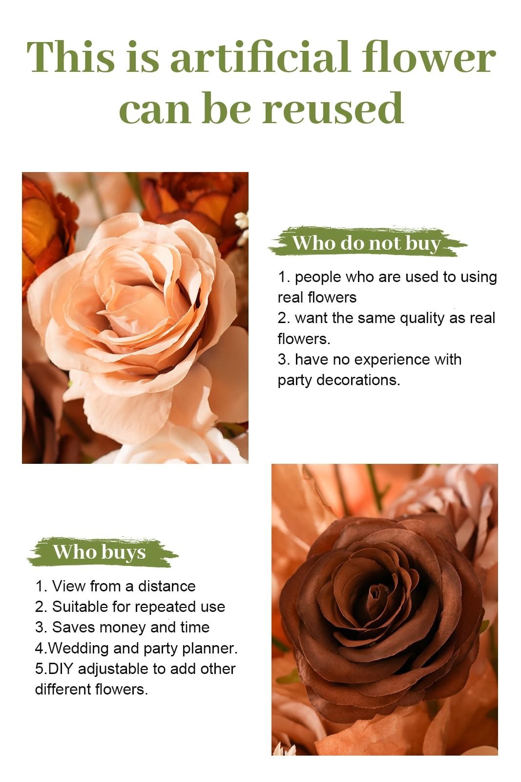 2pcs Artificial Rose Floral Arrangements – Free Standing Wedding Centerpieces, A