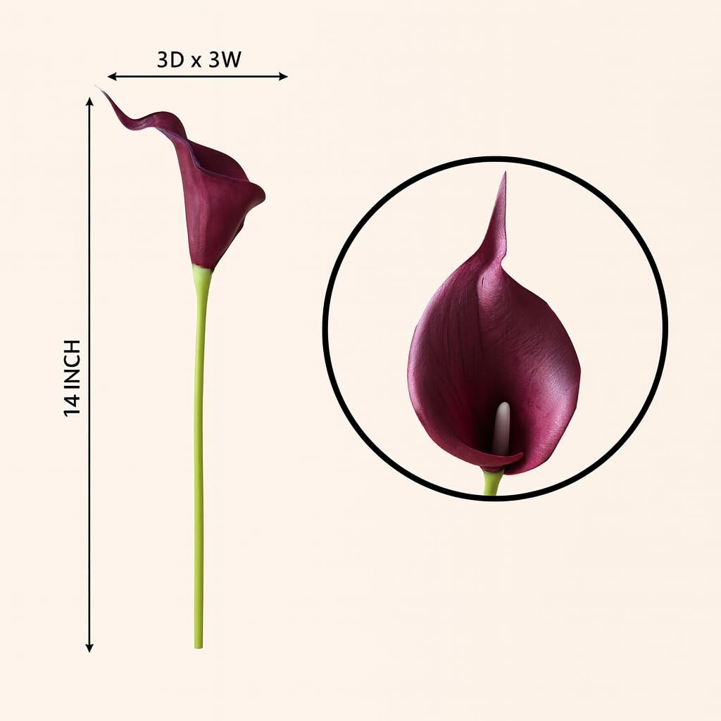 20 Pack 14″ Calla Lily Artificial Flowers – Real Touch Burgundy Latex Flowers…