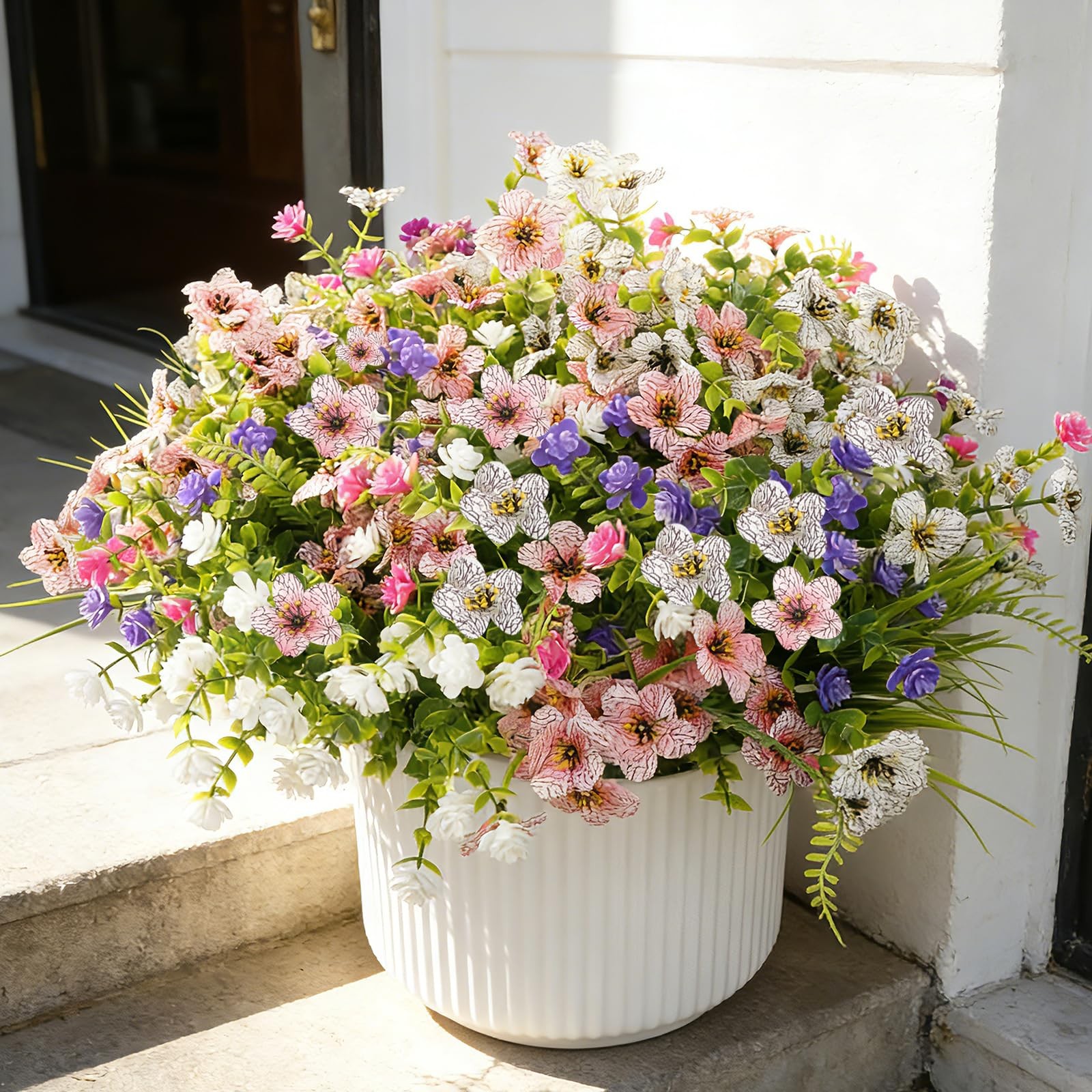 Fake Flowers for Outdoor UV Resistant 24 pcs Pink Artificial Flowers Outdoors…