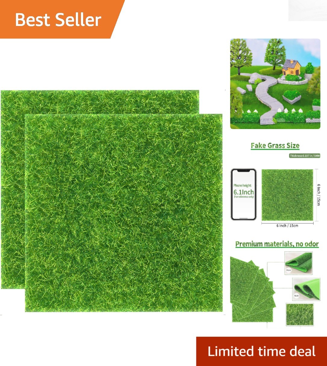 Artificial Grass for Crafts – 2 Pieces of 6×6 Inches – Ideal for Easter & Spring