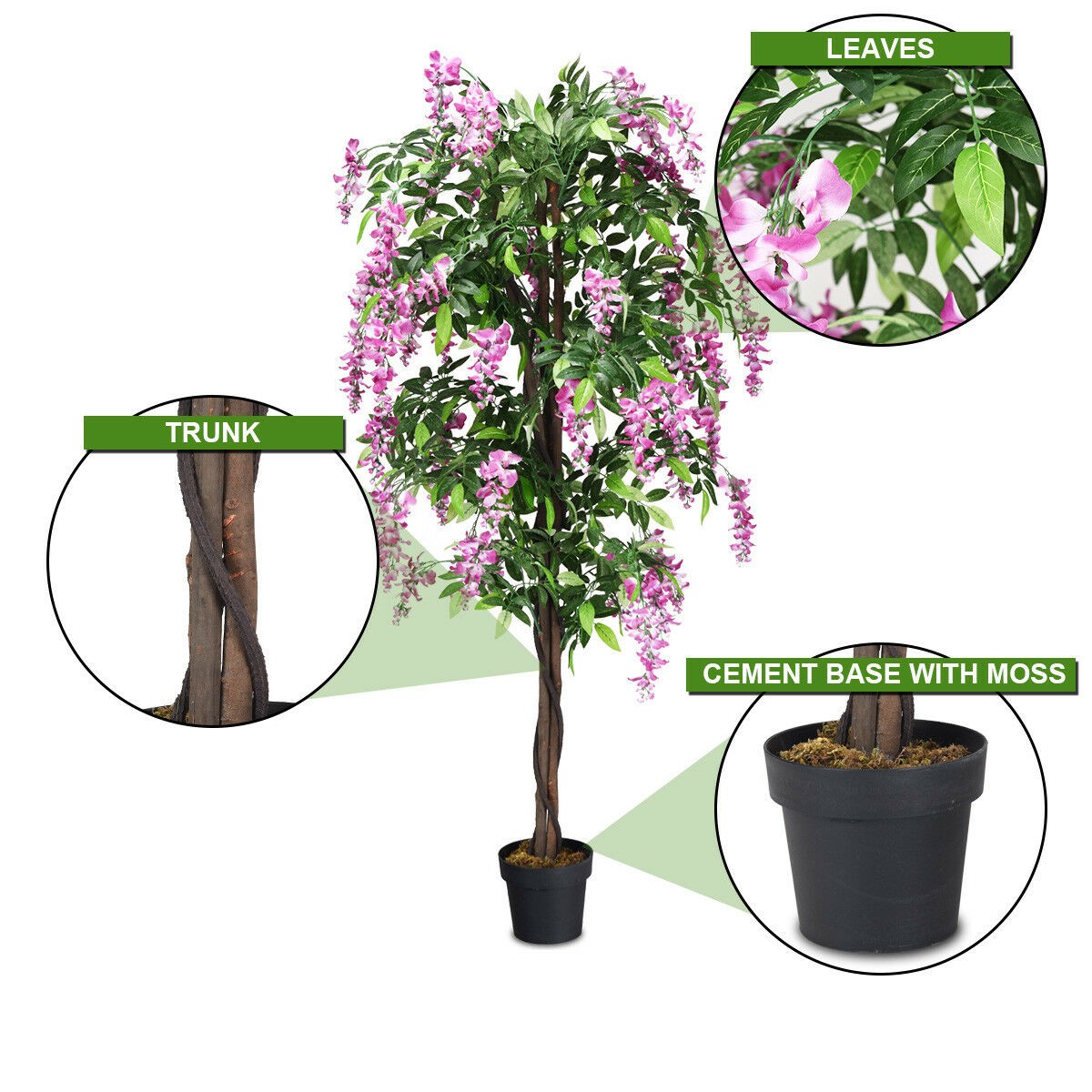Costway 6-Feet Artificial Wisteria Silk Tree Pink Flower Indoor-Patio Home Décor