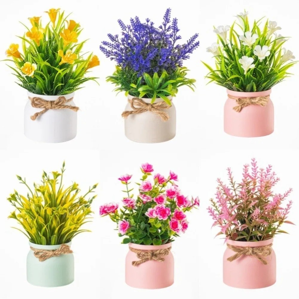 Mini Artificial Potted Plant Fake Evergreen Bonsai Table Home Office Garden