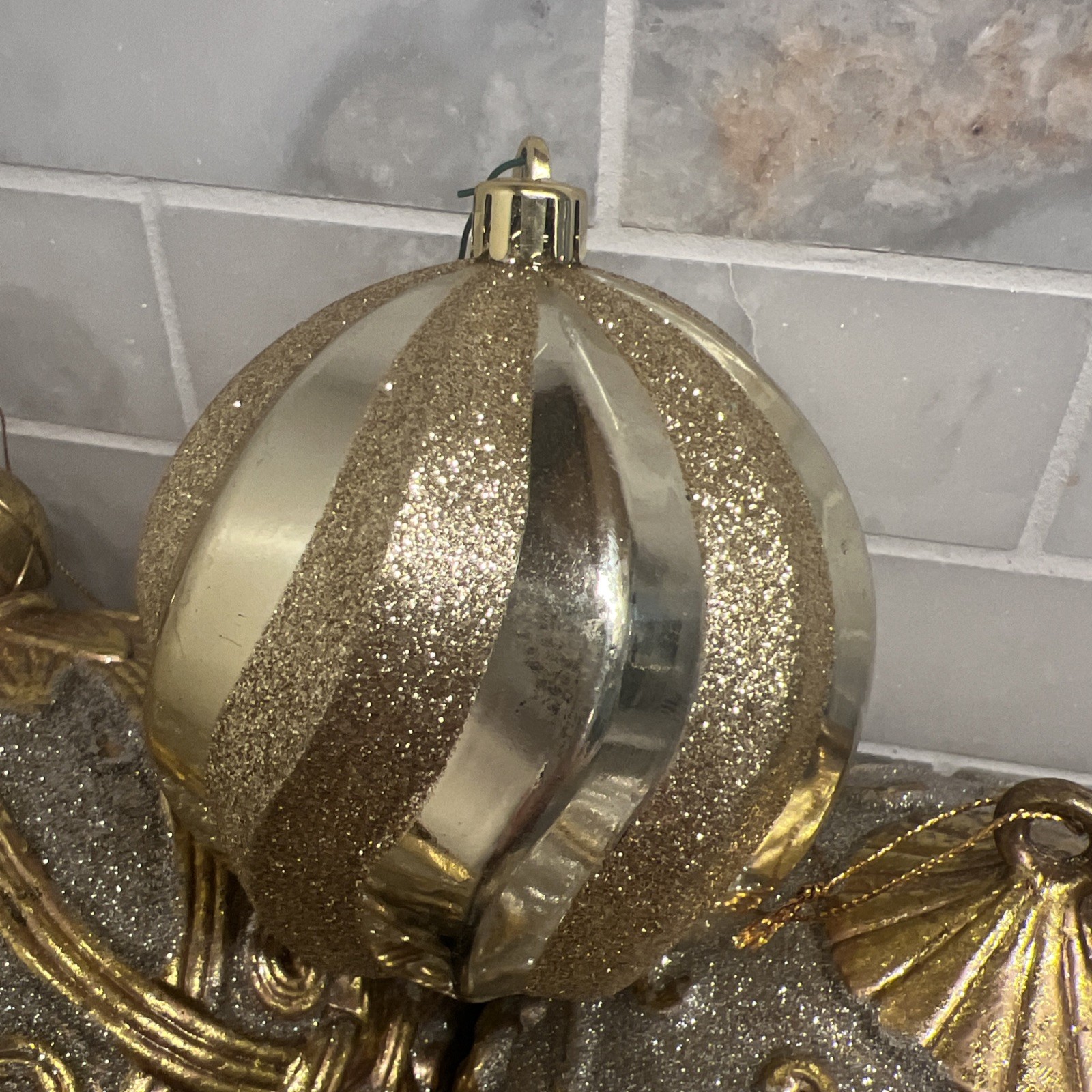 6 Extra Large/Large Gold Silver Glitter Ball Ornamental Decor