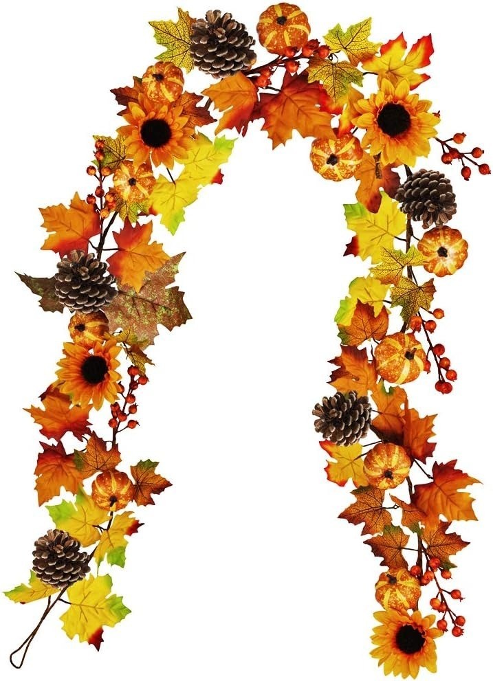 Winlyn Fake Fall Maple Leaf Garland Hanging Vine- 6 Feet – Artificial Berries Su