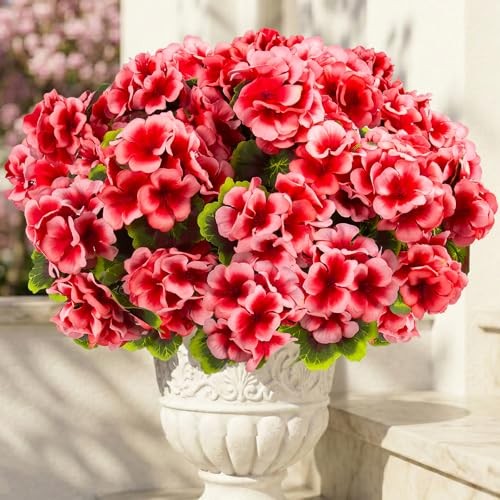 Pcs Artificial Geranium Plant Realistic Silk Flowers for Outside UV 8 Peach