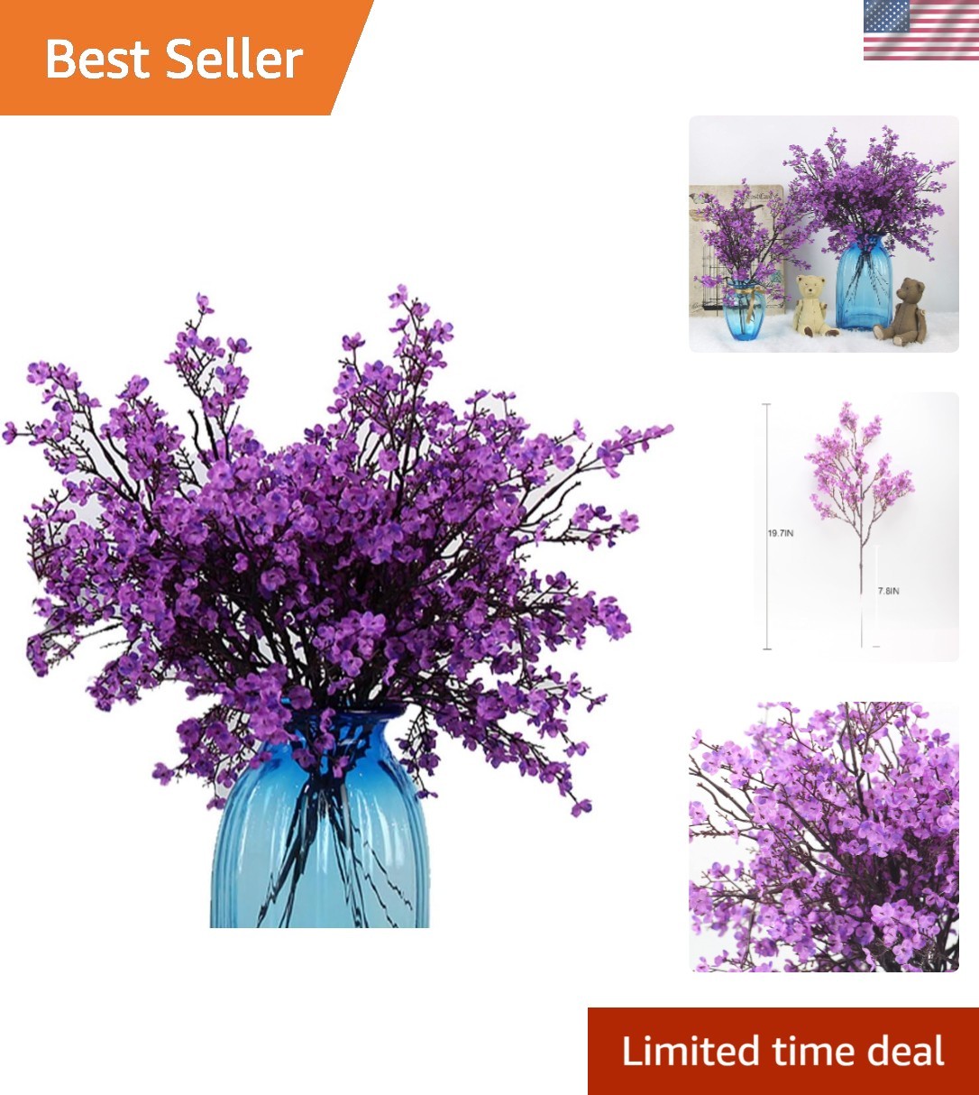 Realistic 6 Bundle Purple Baby’s Breath Fake Silk Plants for Indoor/Outdoor Use