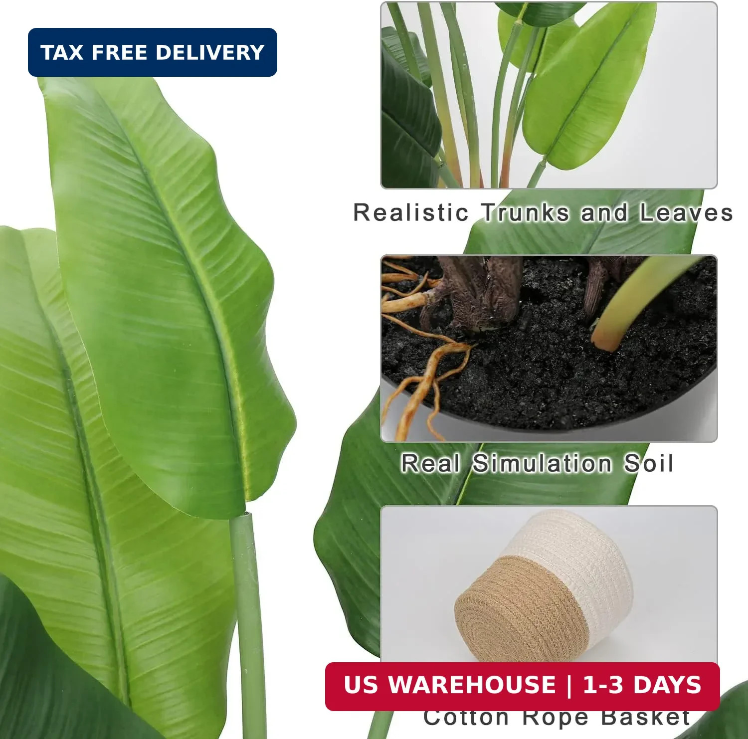 2pcs Large Artificial Bird of Paradise Plant in Pot, 30″ Fake Palm Tropical Fern