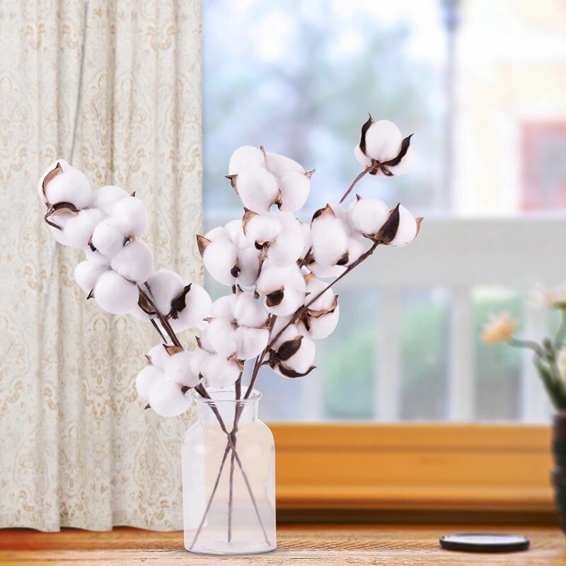 Natural Dried Cotton Stems Farmhouse Artificial Flower Floral home Decor New