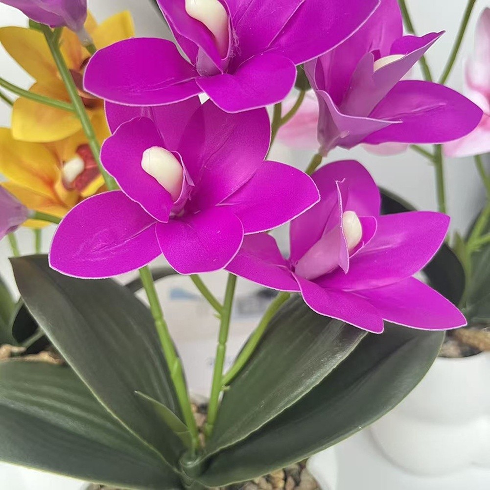 35cm Faux Pink Cymbidium Orchid in White Ceramic Pot for Minimalist Decor