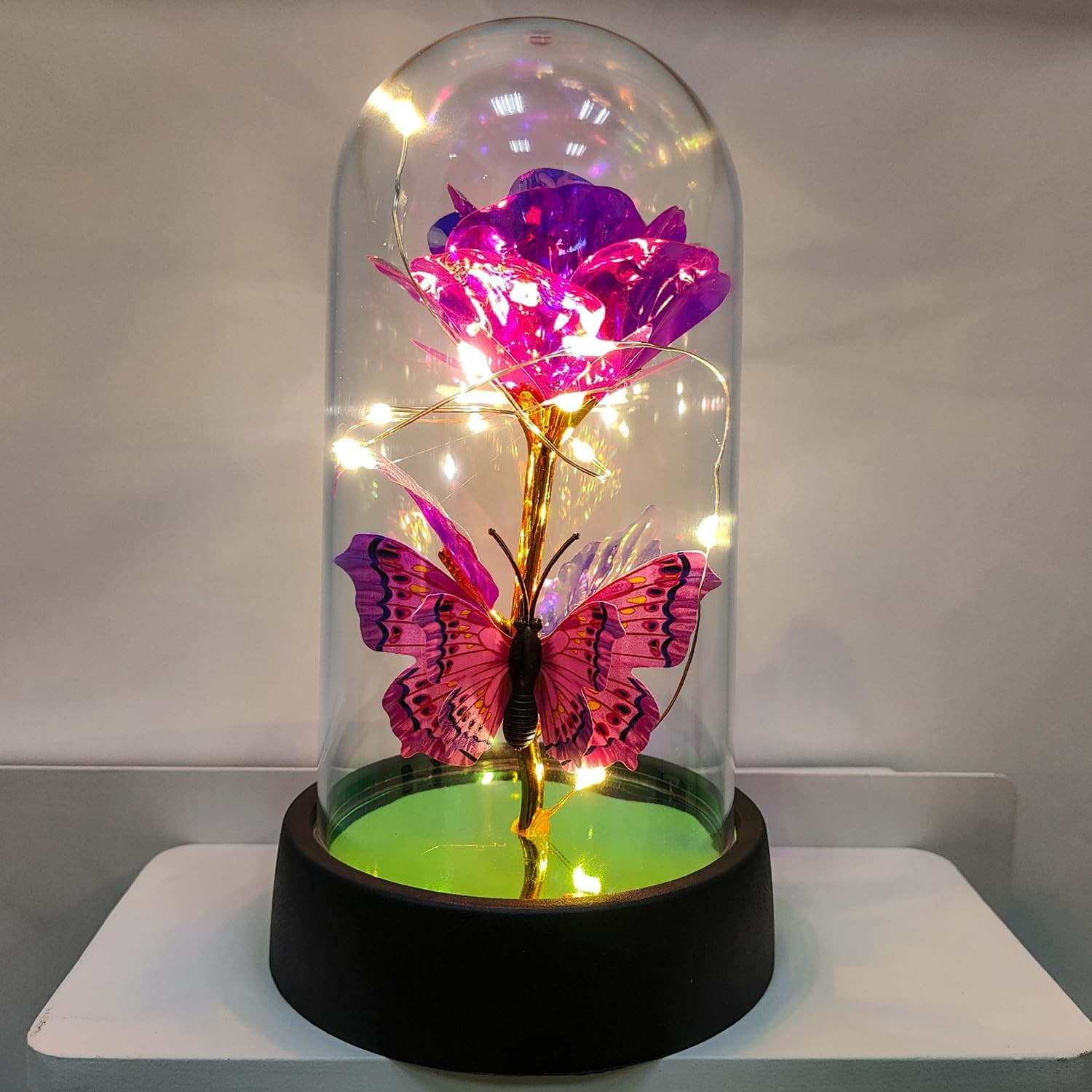 Rose in Glass Dome Light Up Forever Galaxy Rose for Women Valentine’s Day Gift