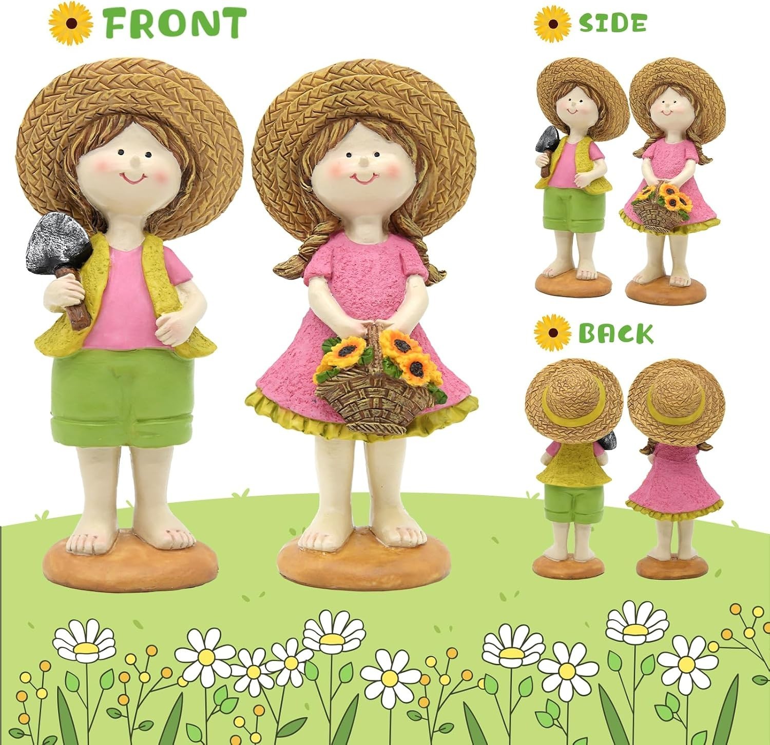 Charming Sunflower Figurines Set of 2 – Resin Garden Statues for Indoor & Out…