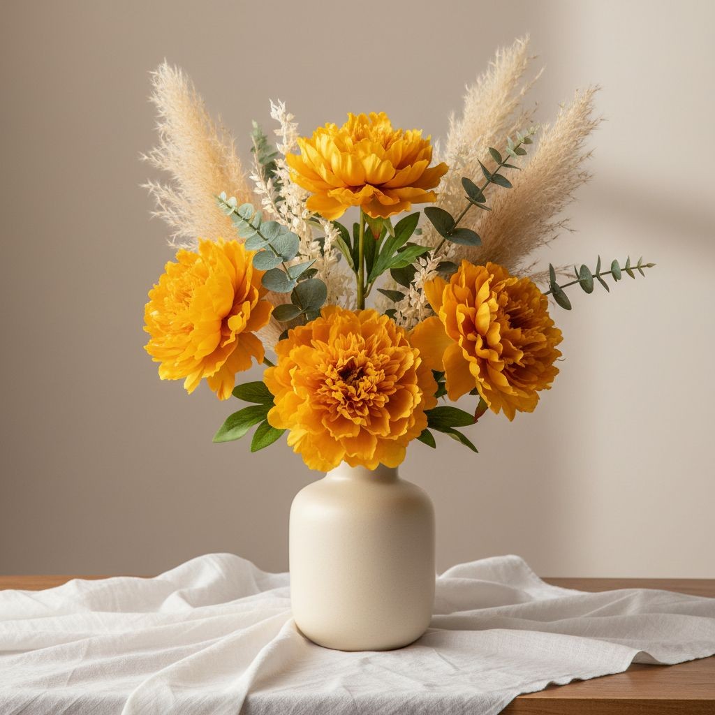 Yellow Peony Flower Picks Set of 8 Golden Yellow Blooms Wired Floral for Wreaths