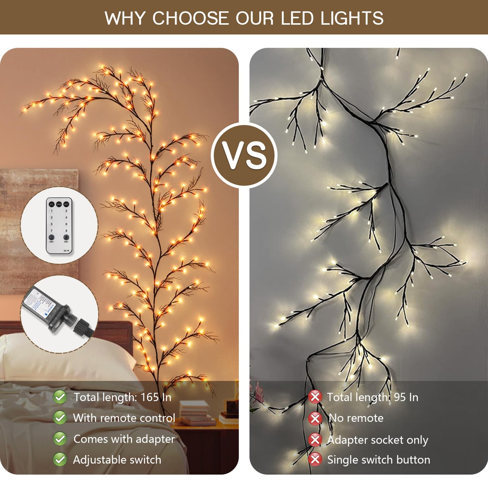160 LED Plug In Vines Lights Room Decor with Remote, 8 Modes and Timer, Indoo…