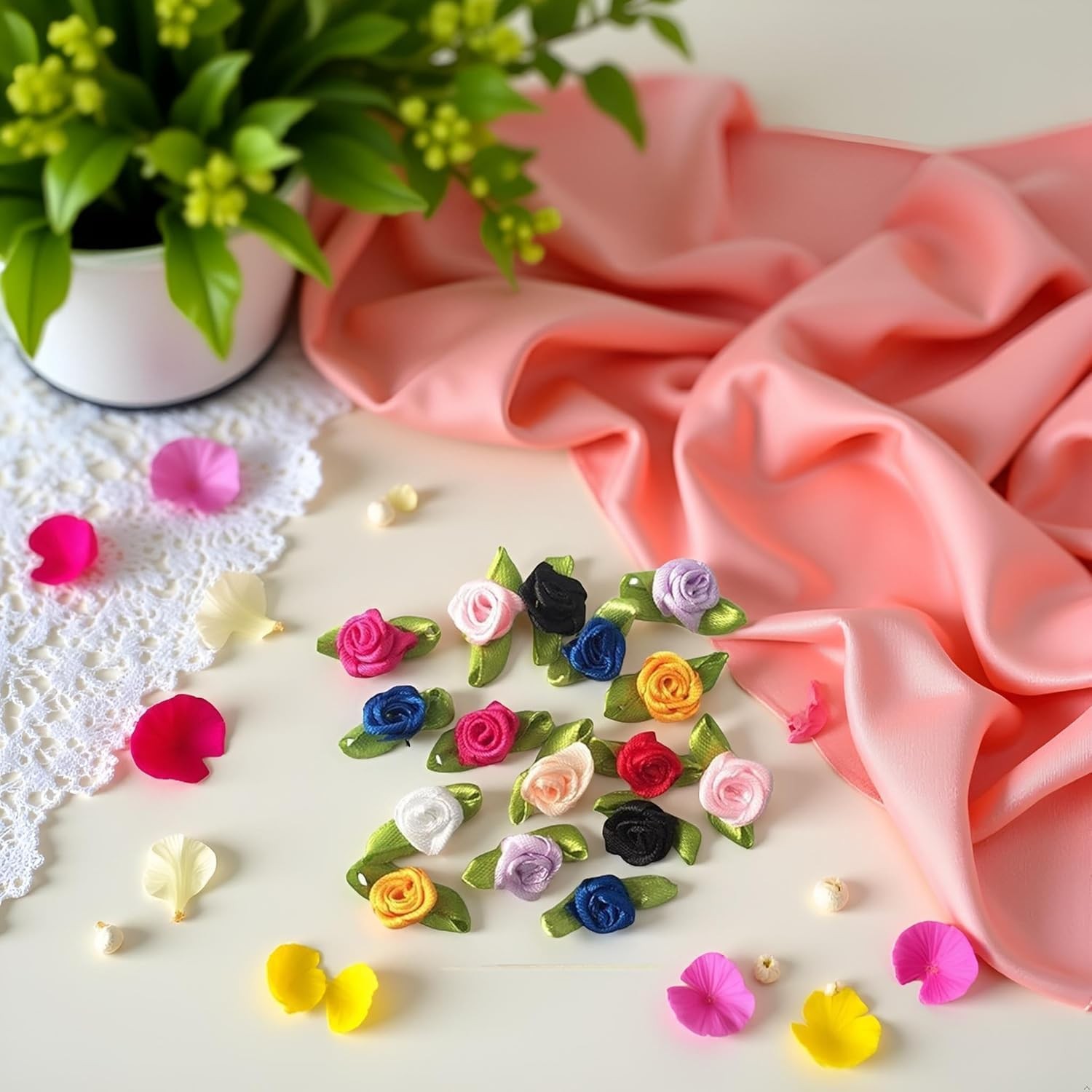 Mini Ribbon Roses for Crafts Satin Artificial Flowers DIY Wedding Decor
