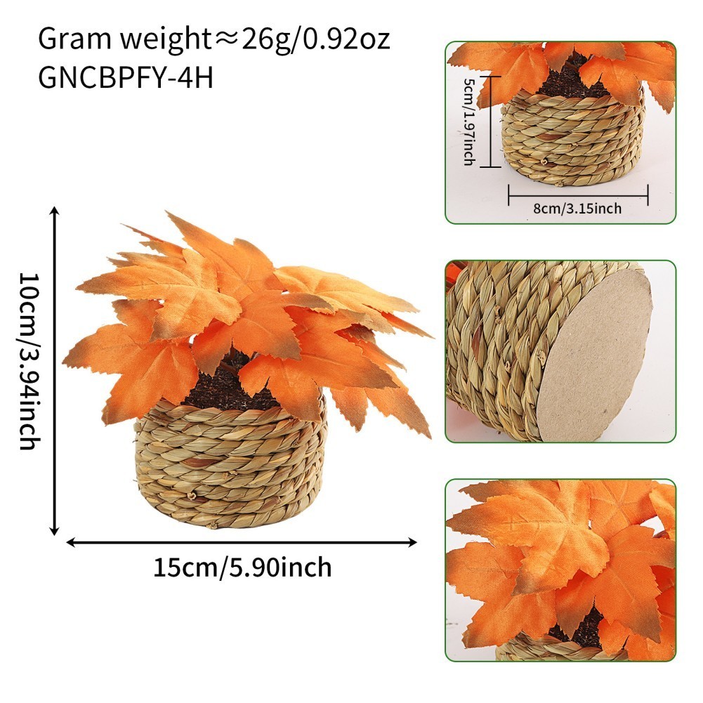 Lightweight Artificial Maple Leaf Decor in Handwoven Grass Pot for Easy Storage