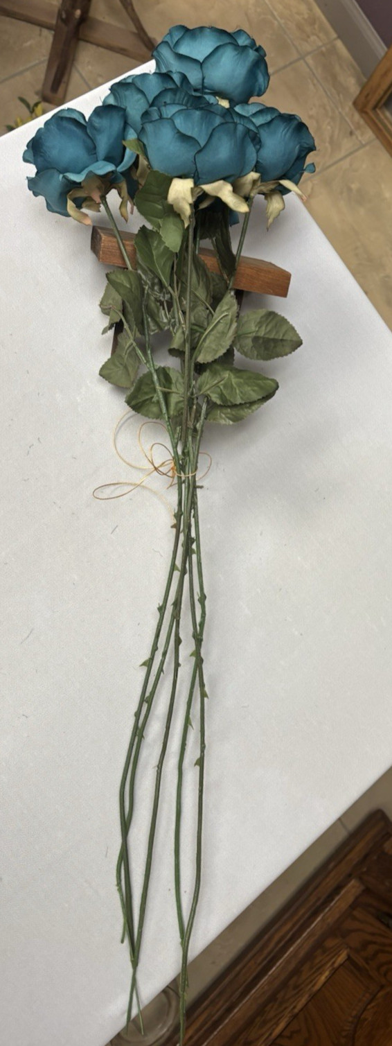 SILK OPEN TEAL ROSE 3.75″ FLOWER 24″ STEM