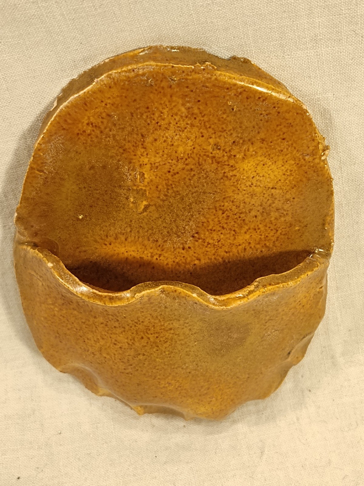 Hand Made Pottery Wall Pocket Brown Glaze For Dried Flowers