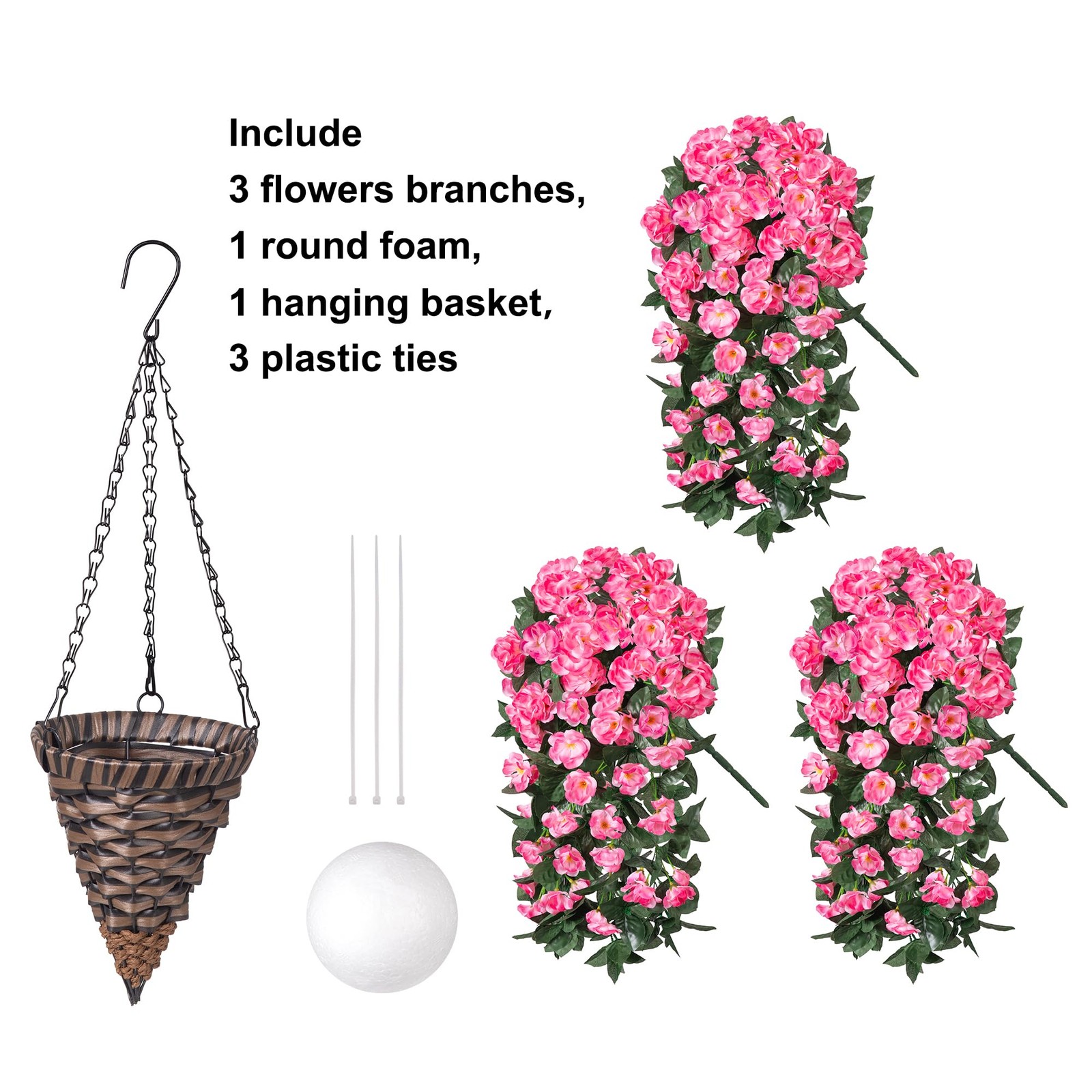 Fake Geraniums Artificial Hanging Flowers Basket for Outdoors, Spring Outdoor…