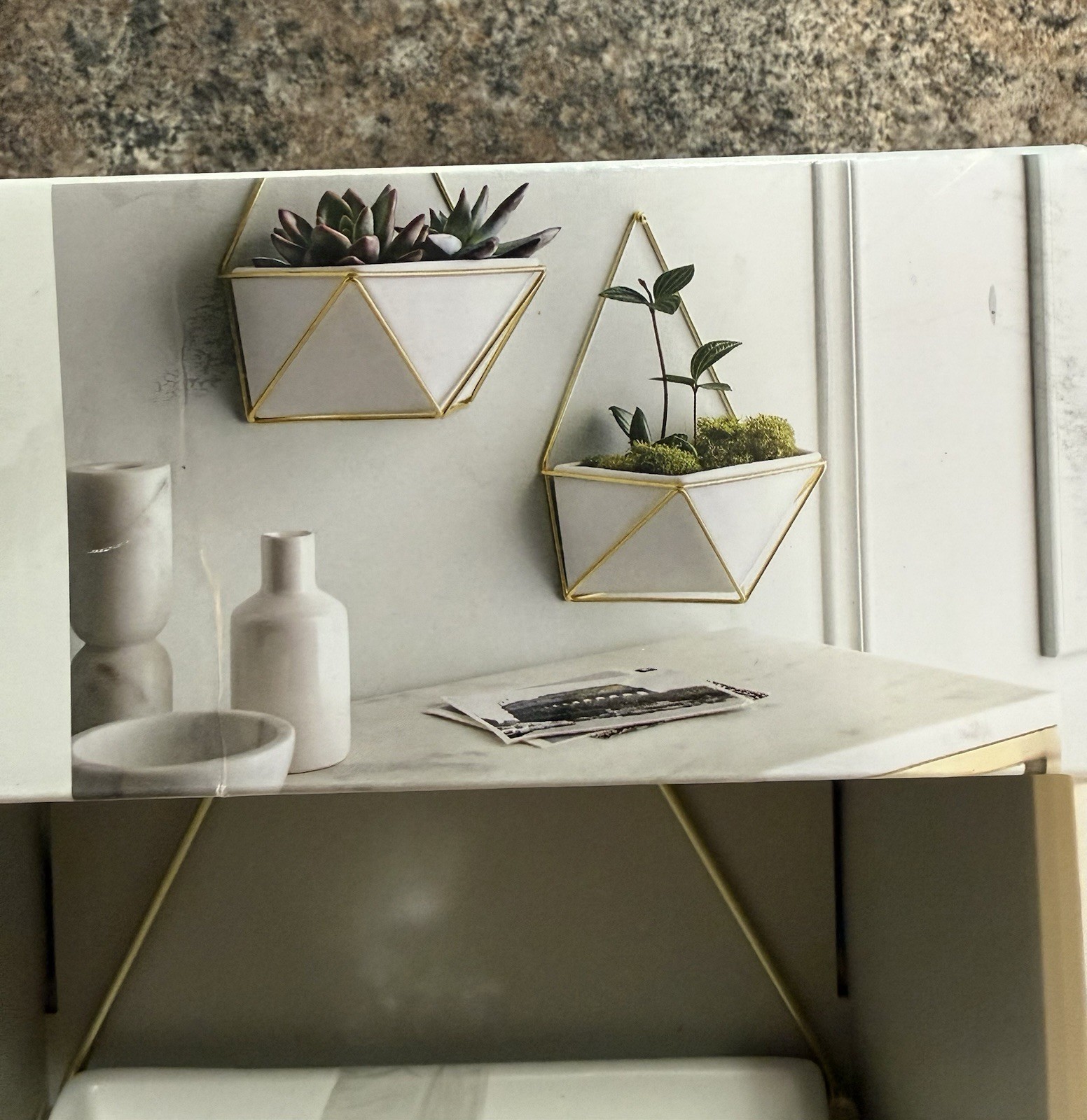 Project 62 Ceramic Succulent Geometric Hanging Wall Planter White/Gold- 52435749