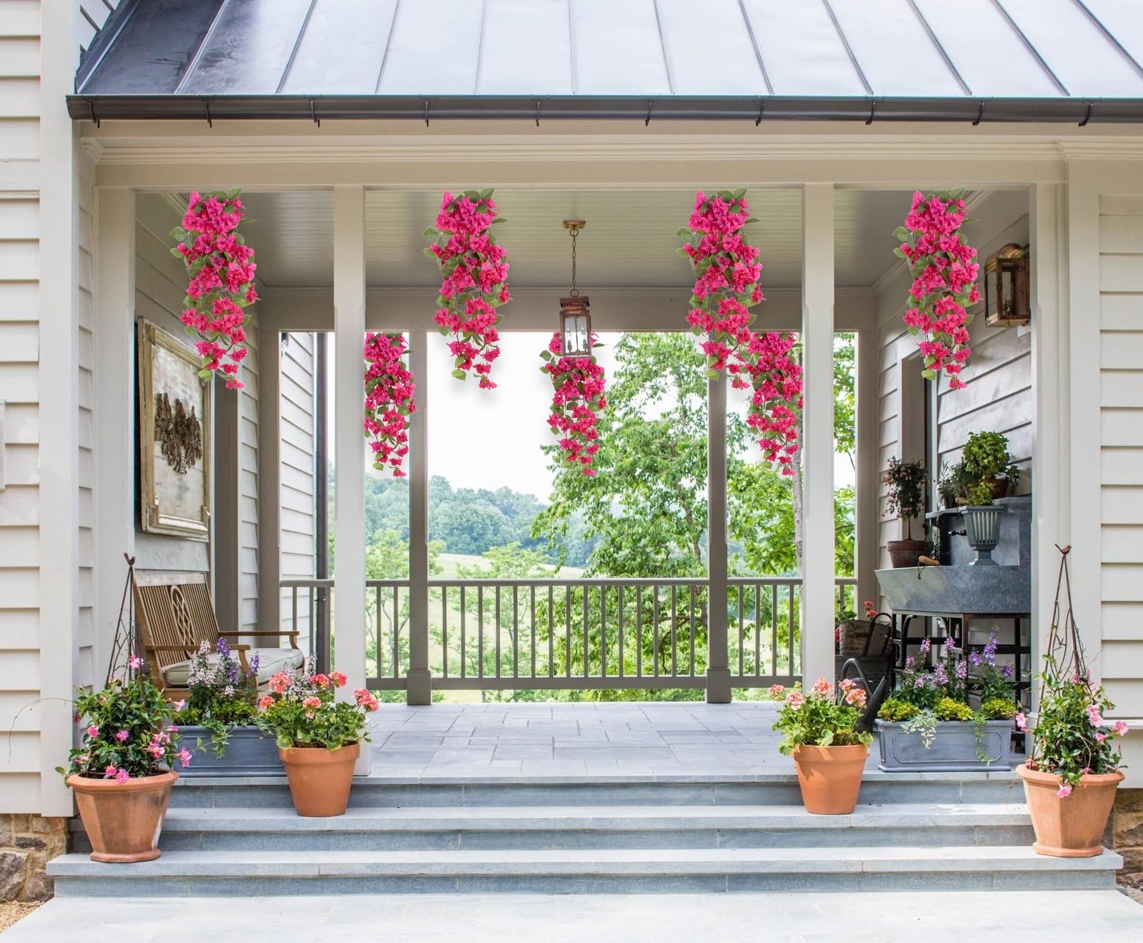 2PCS Bougainvillea Artificial Hanging Flowers 41.3″ Hot Pink Bougainvillea Ar…
