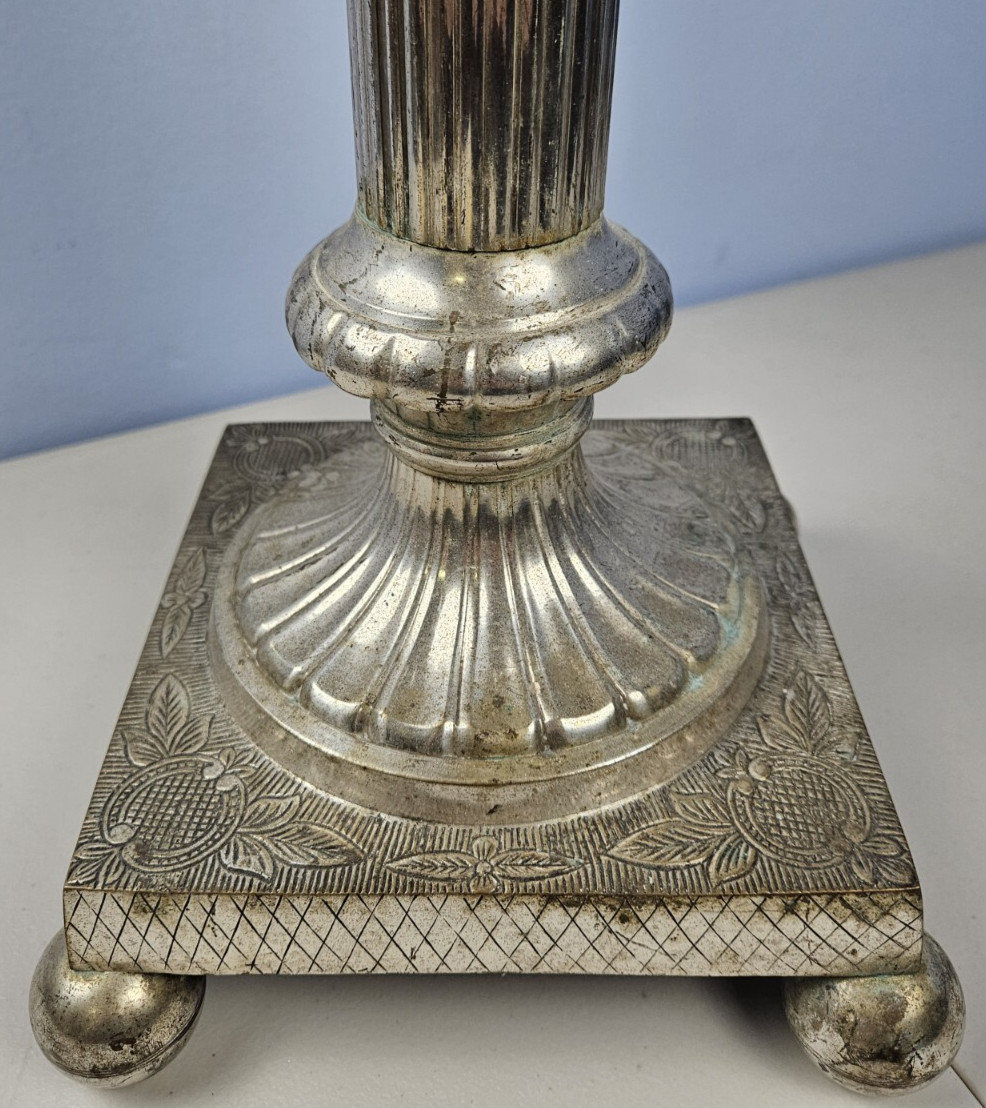 Indian Silver Lacquered Brass Ornate Decorative Floral Flower Basin Stand 29.5″