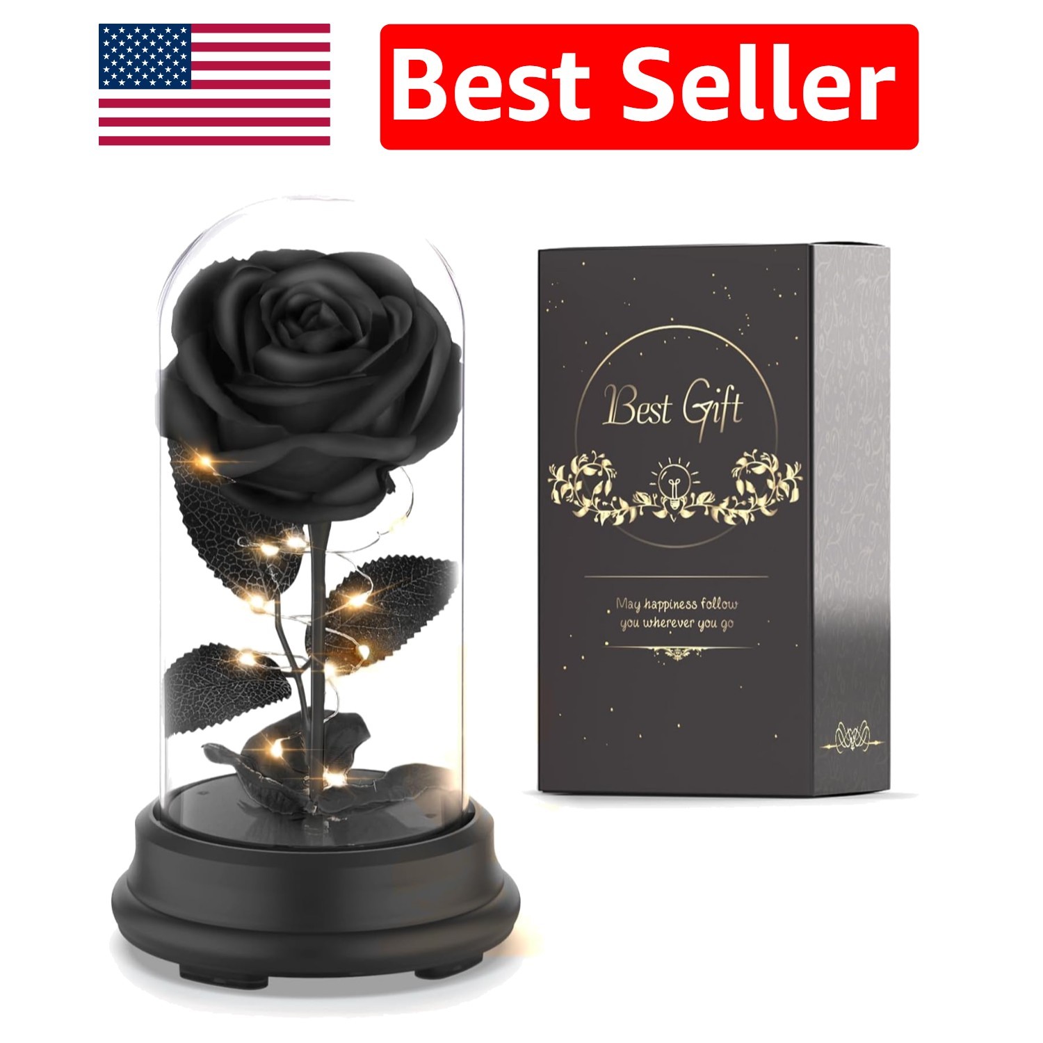 Enchanting Black Rose Dome Lamp with Colorful Lights – Perfect for Celebrations
