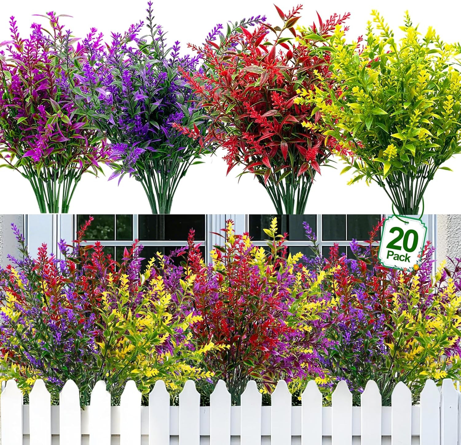20 Bundles Artificial Flowers for Outdoors UV Resistant No Fade | Fake Lavender