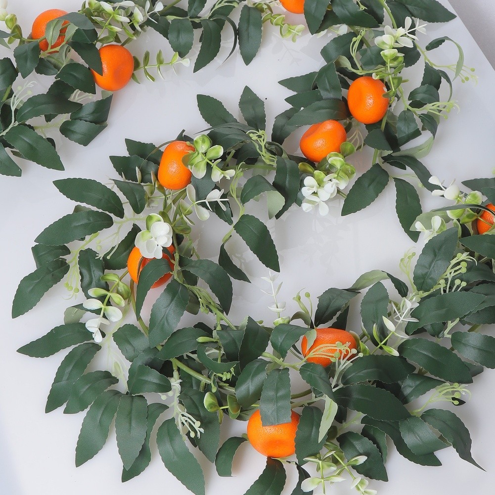 67.7 Inch Decor Garland Orange Fruits White Flowers Green Leaves Indoor Use