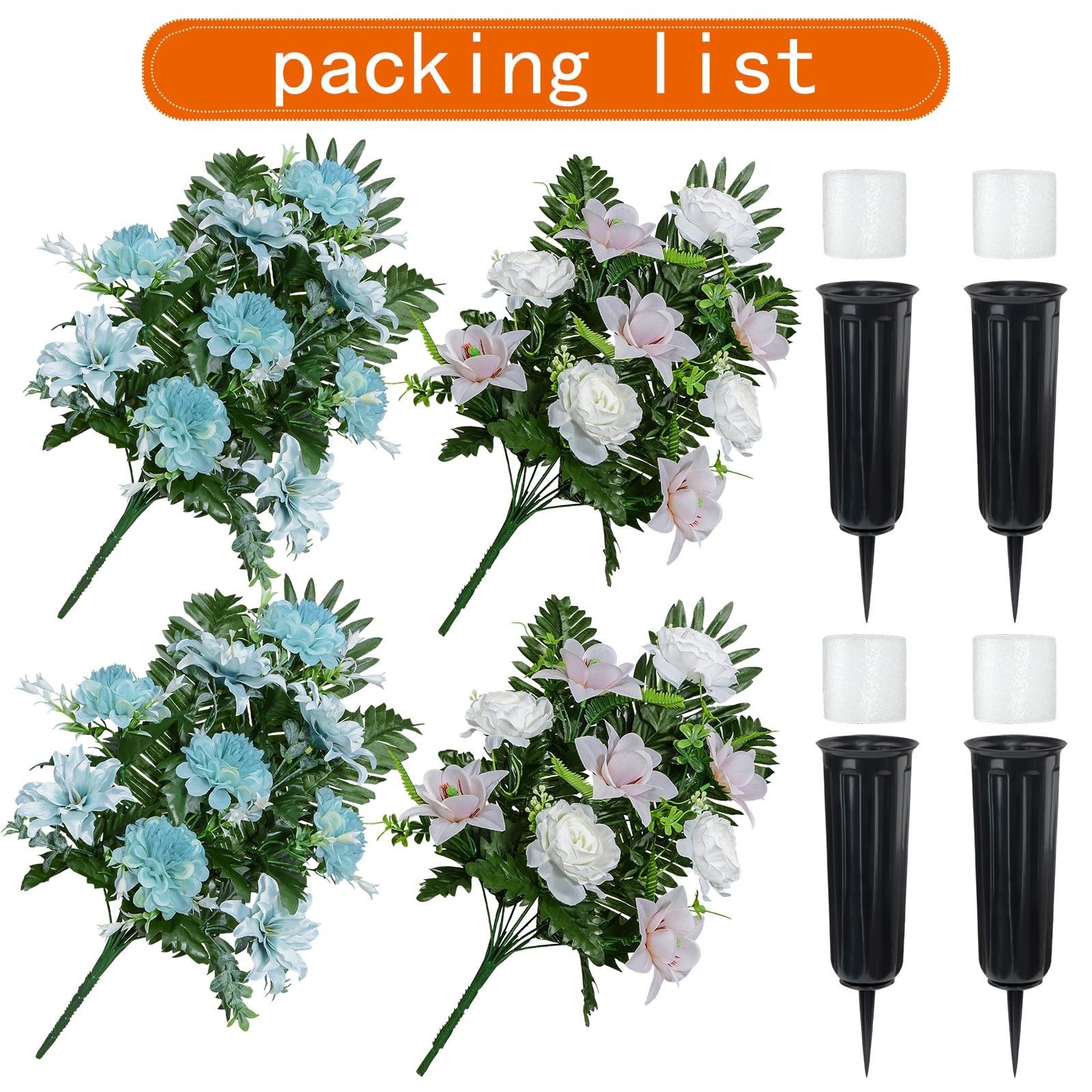 LaLamona Set of 4 Artificial Cemetery Flowers, Memorial Flowers Graveside Dec…