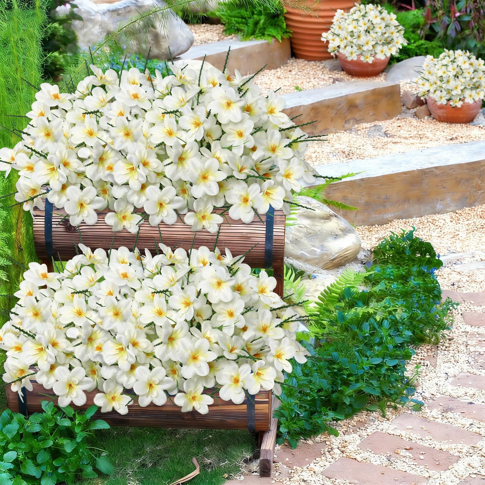 Artificial Flowers for Outdoors 6 Bundles Fake Plastic Flowers UV Resistant S…