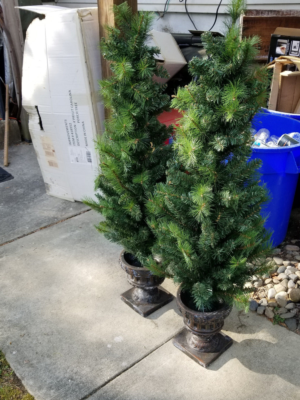 A PAIR OF DECRATIVE ARTIFICIAL FAUX POTTED PORCH PINE PLANTS 4′