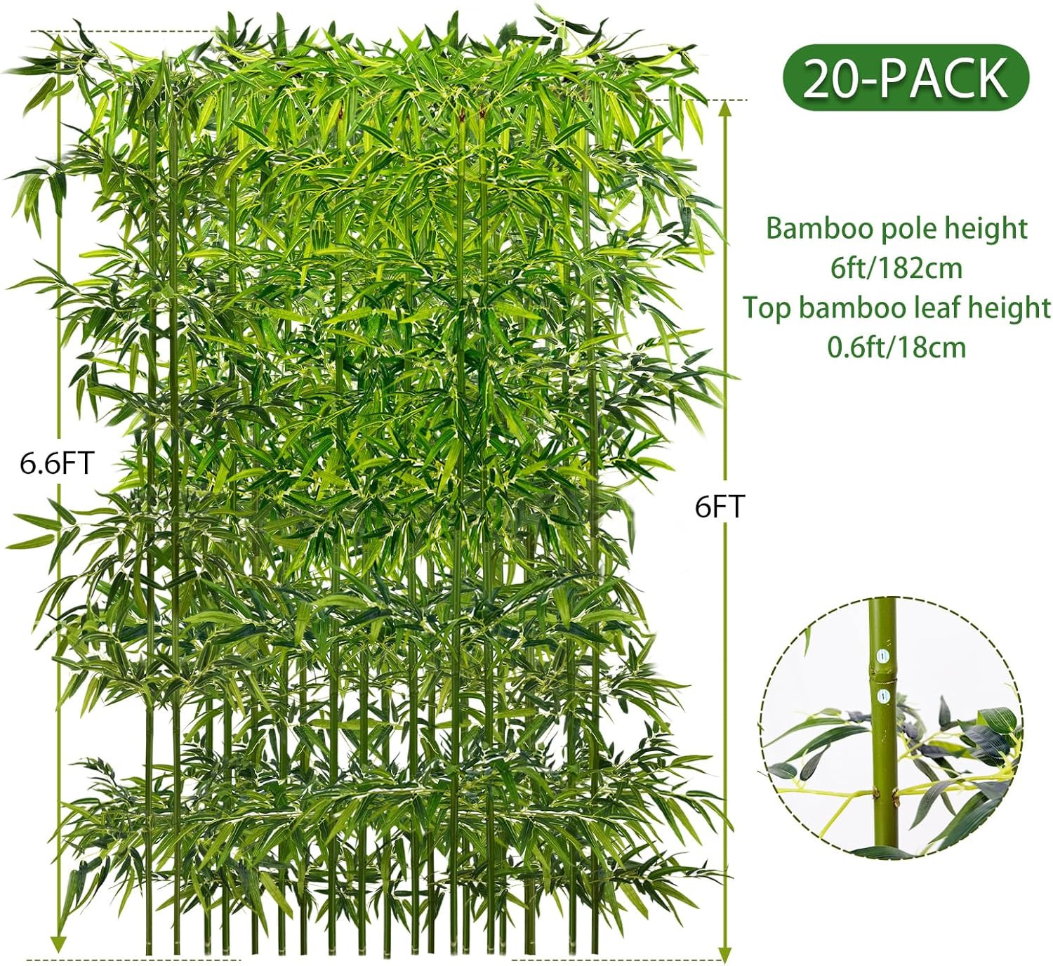 6Ft Fake Bamboo (20 Pack) for Outdoor Privacy, Screen Dividers & Decor