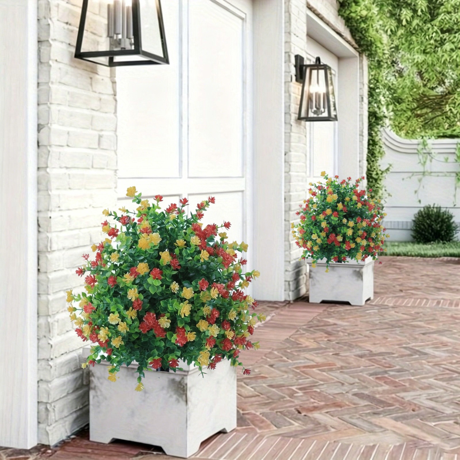 Red Yellow Artificial Fake Flowers with Stake Home Garden Outdoor Garden Decor