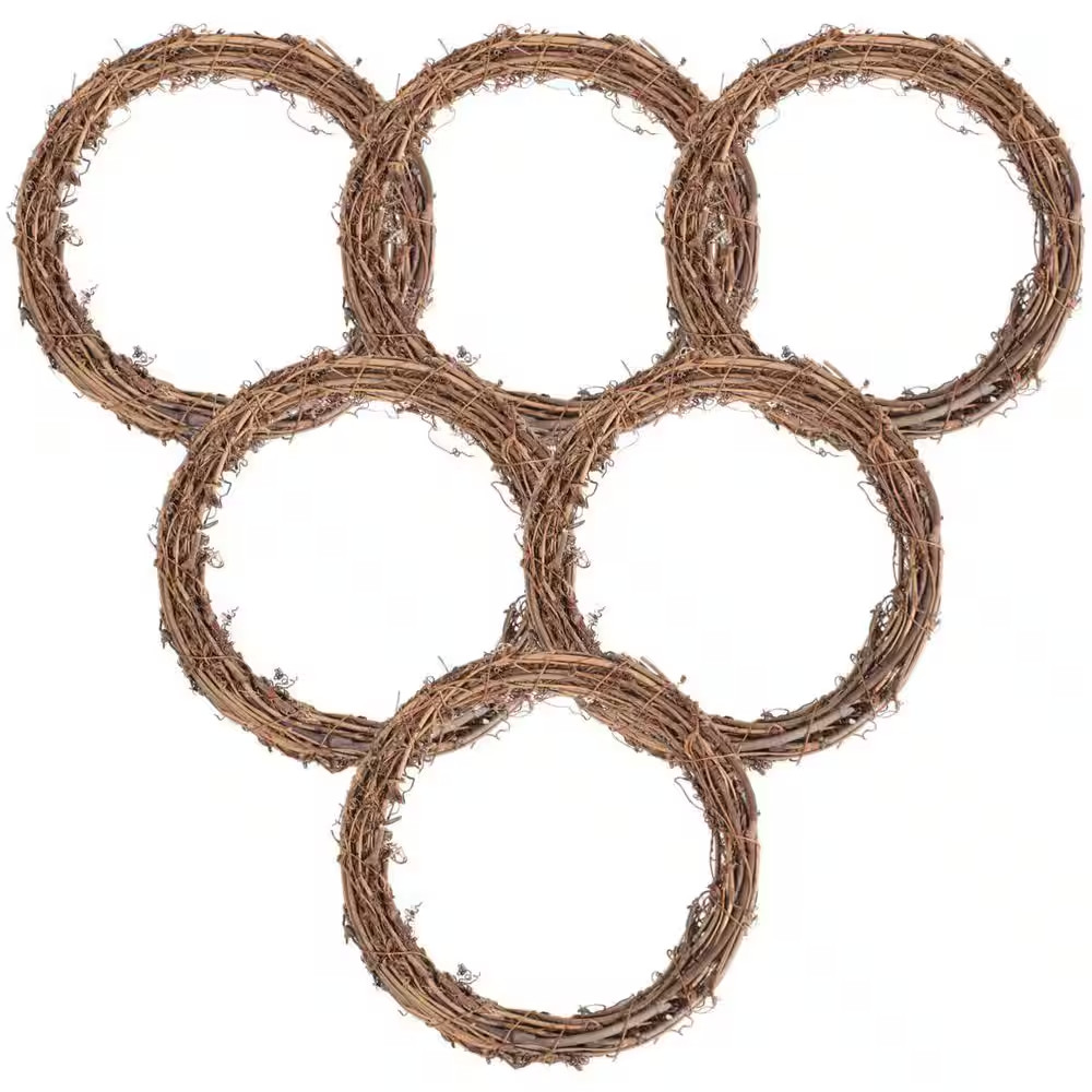0.78 In. 6-Piece Natural Grapevine Wreath 8 In. Brown Artificial Plant Vine for