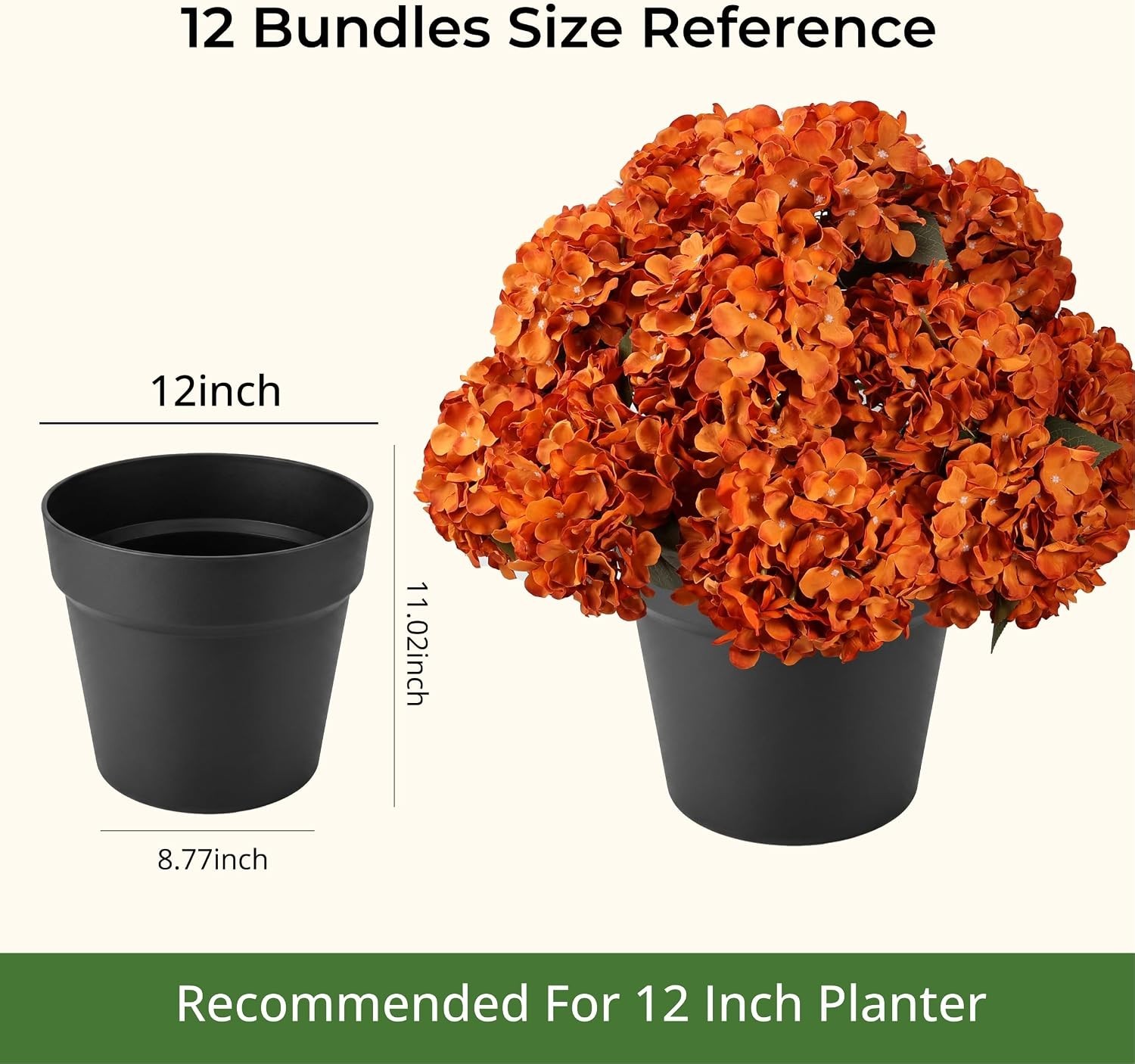 Bulk 12 Orange Artificial Hydrangeas – Waterproof, Zero Maintenance Fall Decor