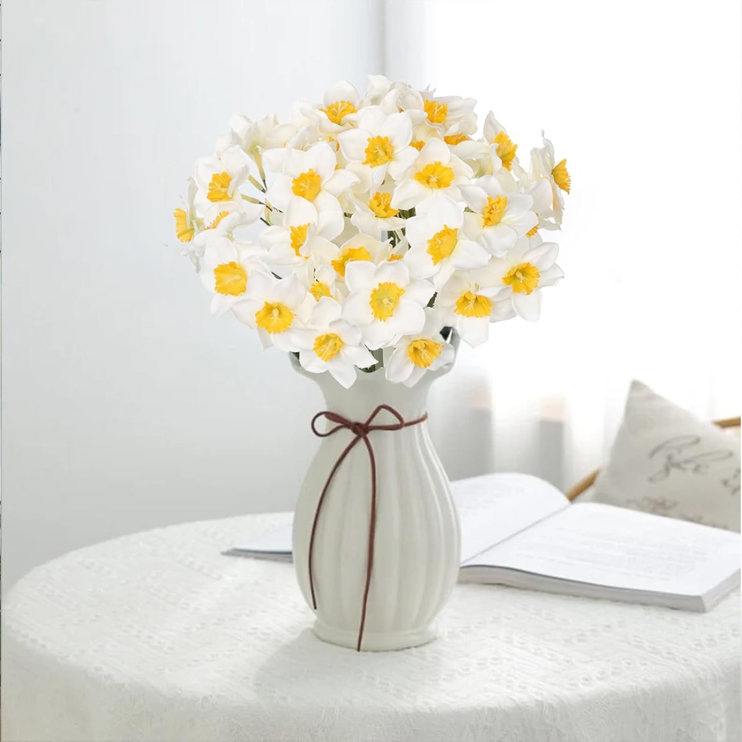 12 Stems Daffodils Artificial Flowers 2 Bunches Real Touch Fake