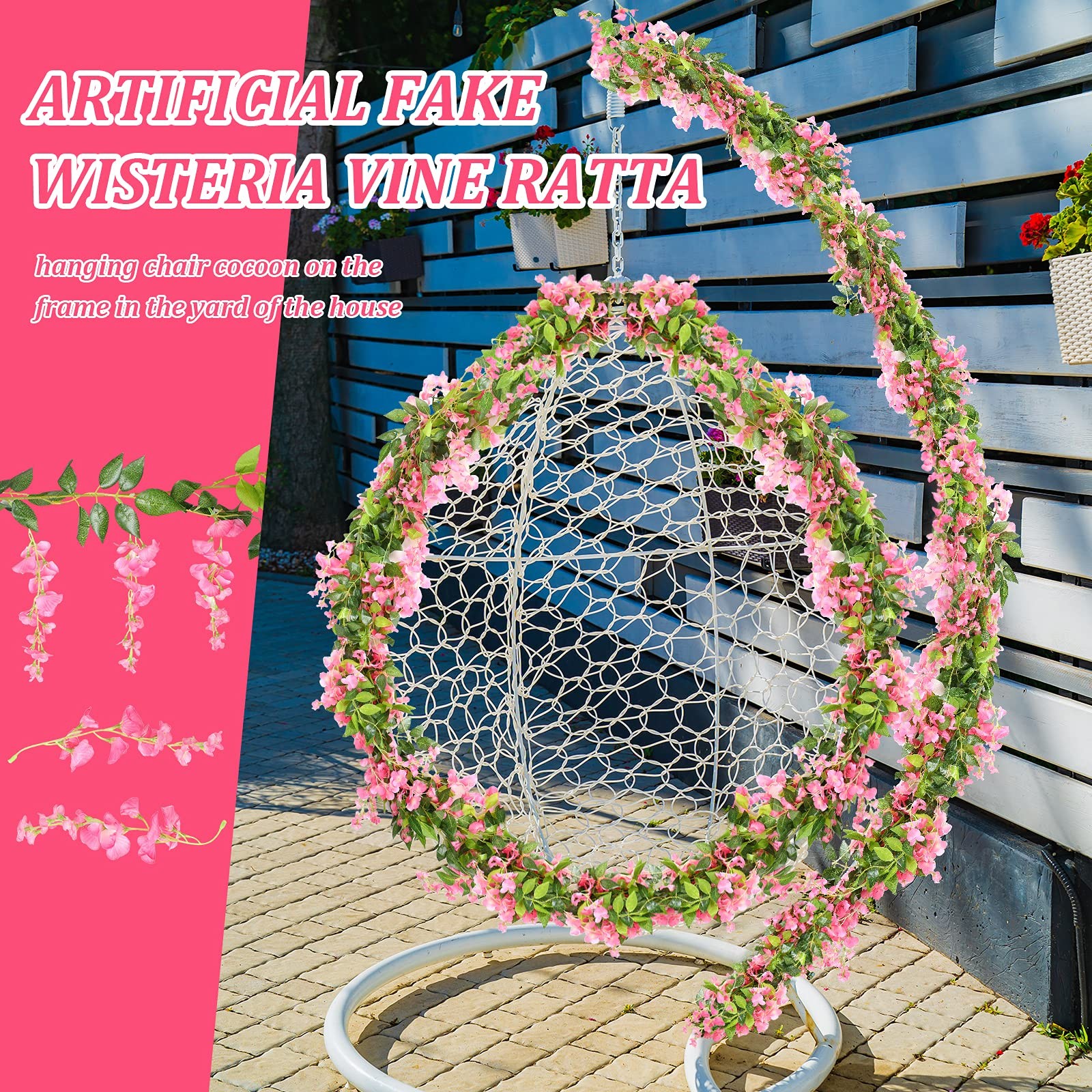 4 Pieces 26 ft in Total Pink Wisteria Garland Hanging Flowers Artificial Vine…