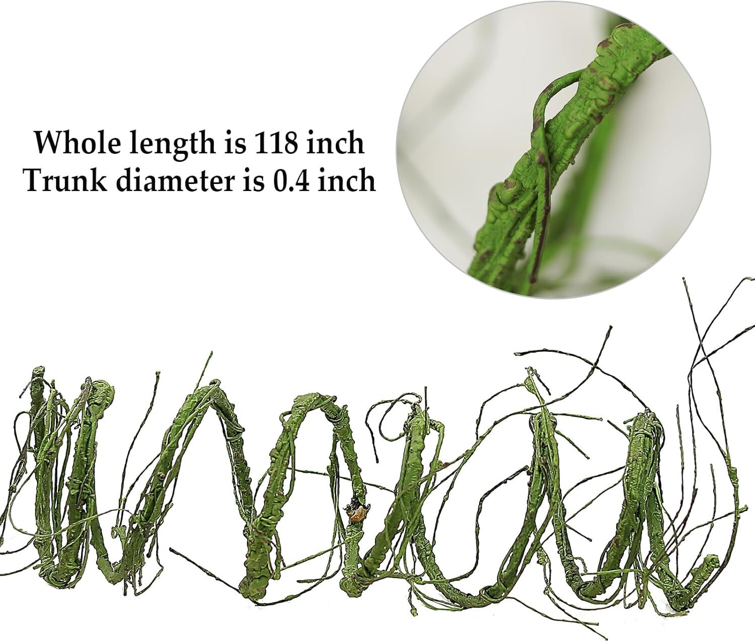 300cm/118inch Flexible Artificial Tree Branches Fake Tree Trunk Small Green