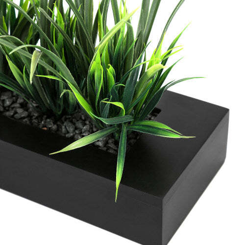 Artificial Green Grass Plants in Black Wood Rectangular Planter Pot