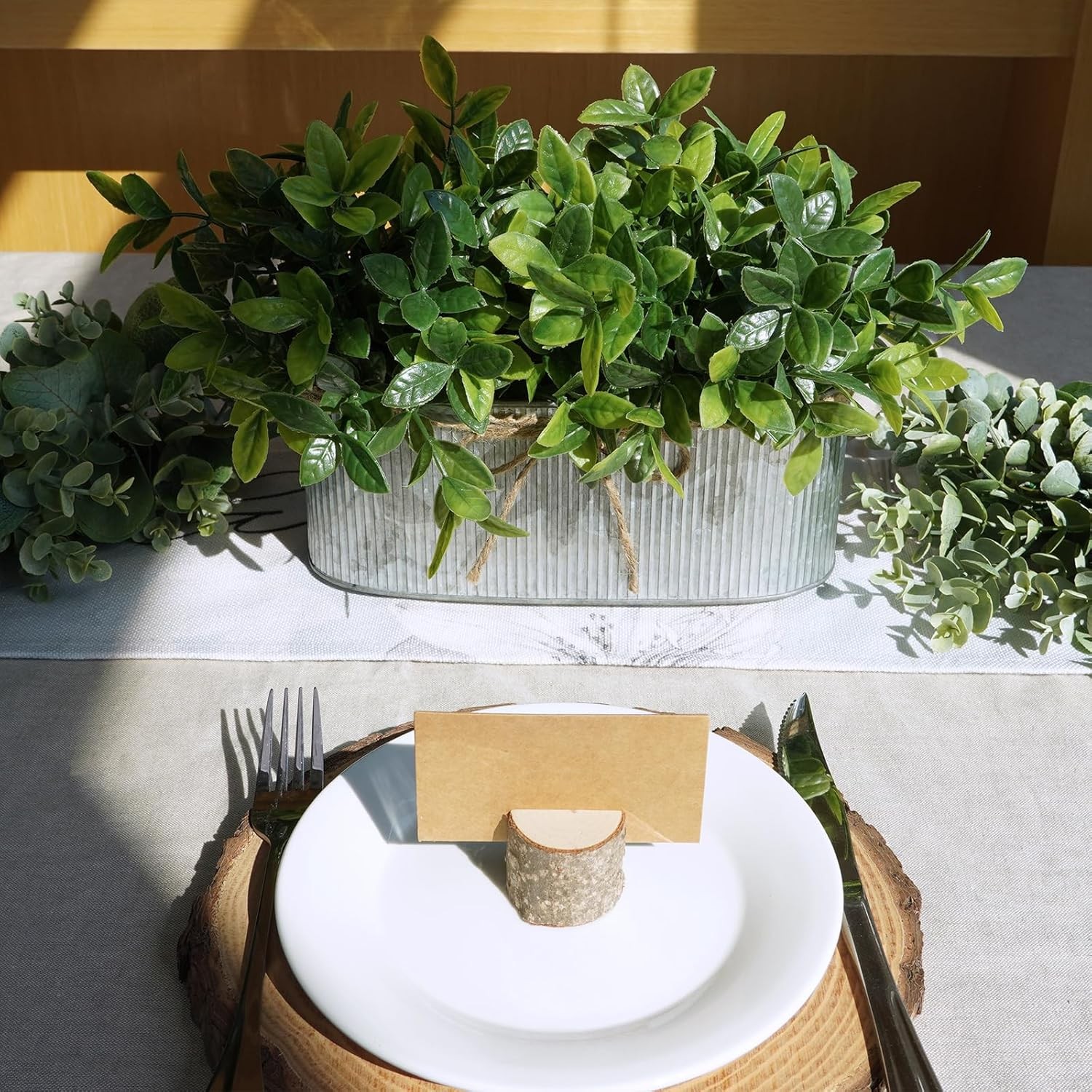 Winlyn Faux Eucalyptus Plants in Rustic Galvanized Metal Oval Planter Green