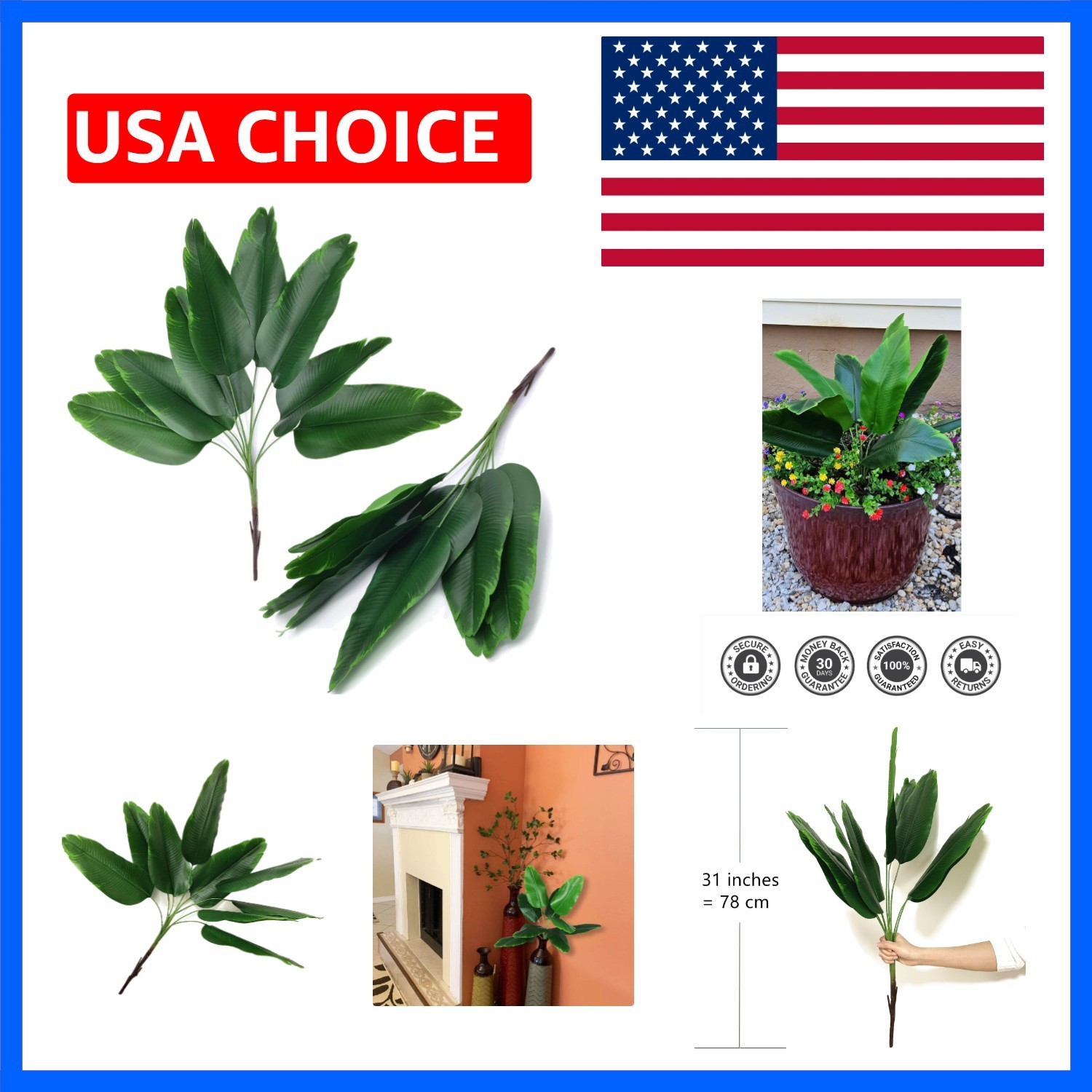 Fake Bird of Paradise Plant Artificial Banana Tree 30 Inch 2 Pack, Tropical M…