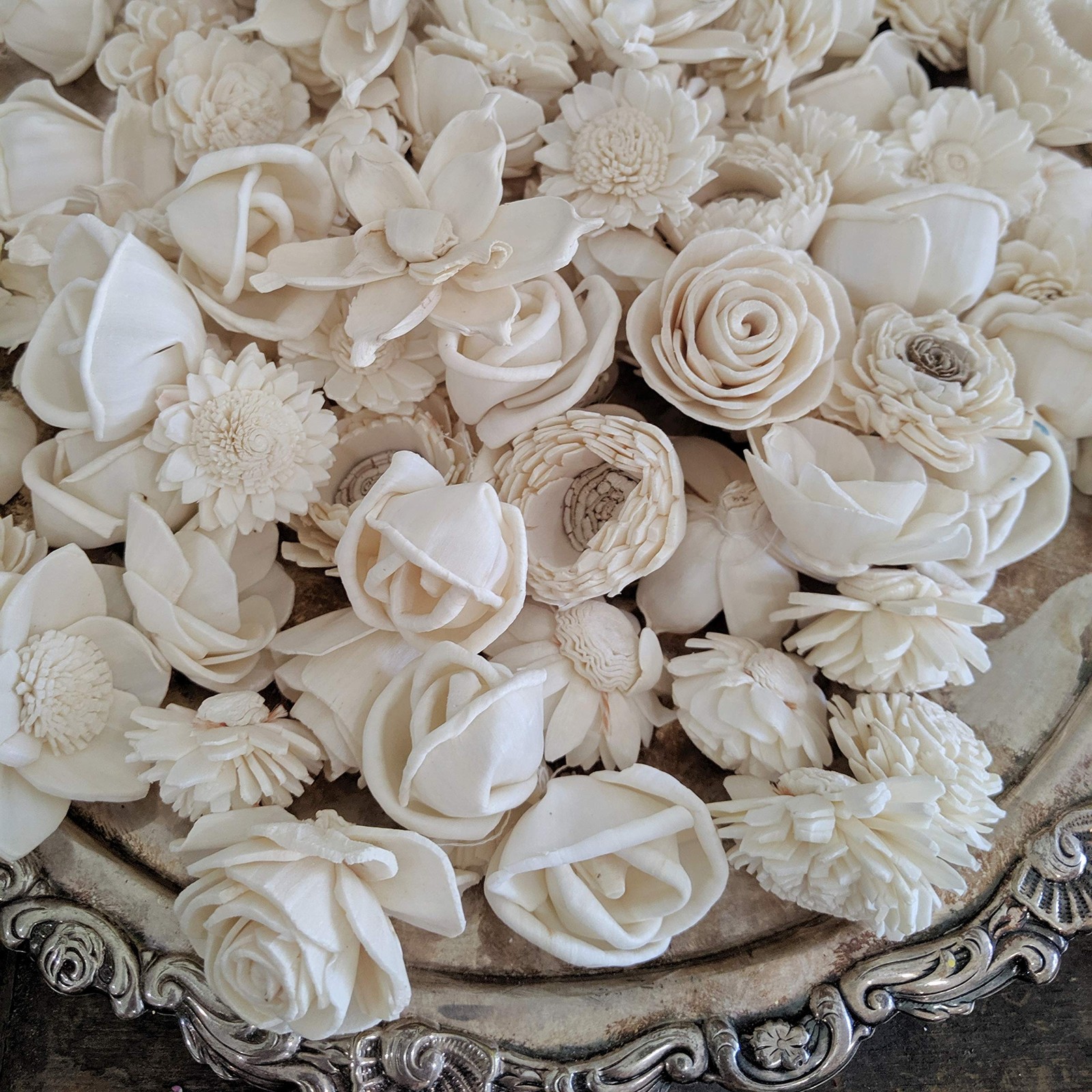 Mini Sola Wood Flower Assortment 50 in a Set DIY Craft Wedding Decor Bulk