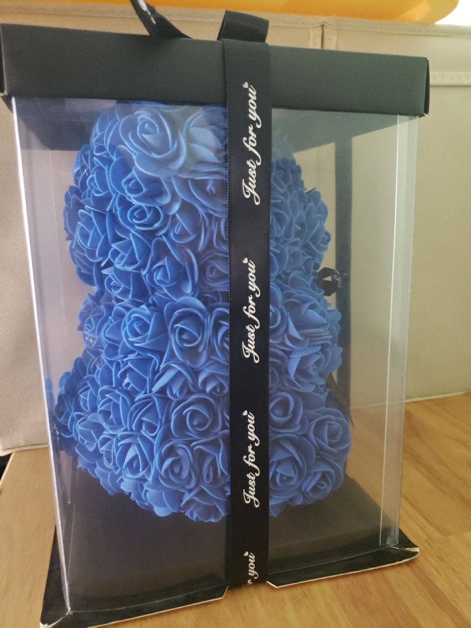 Valentines, Rose Bear Teddy Bear Flower -Fully Handmade 10 Inch (Royal Blue)