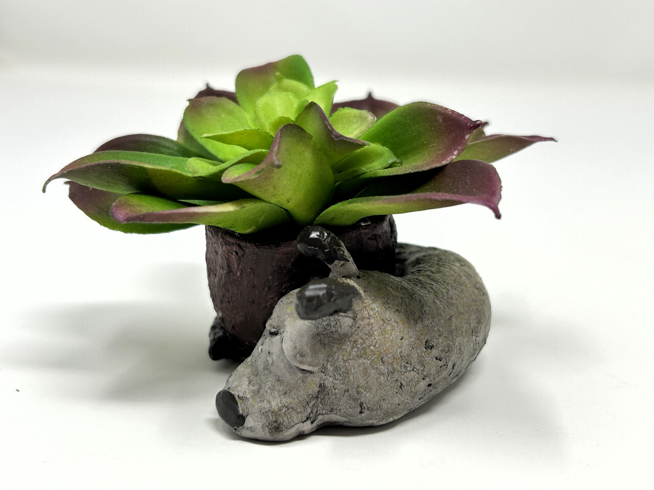 2″ Baby SLEEPING DOG Blob House Mini pot WITH faux PLANT as shown