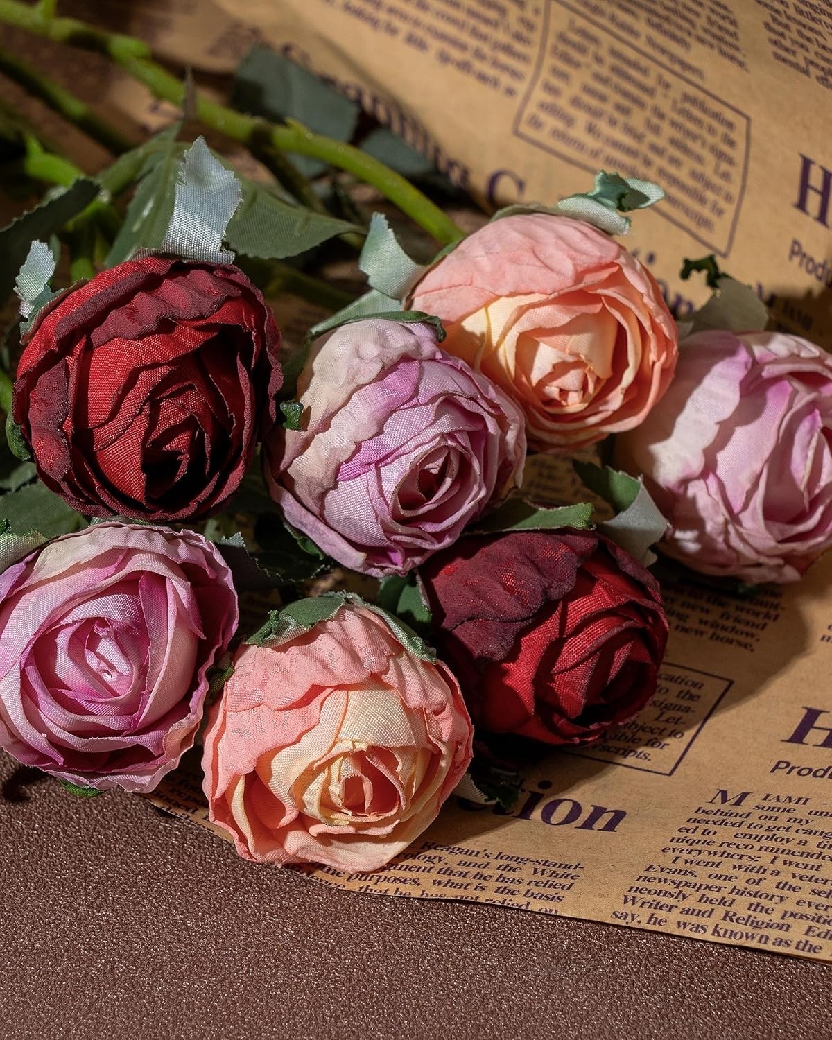 24pcs Artificial Vintage Roses Silk Mini Rose with Stem Fake Rose Bouquets fo…