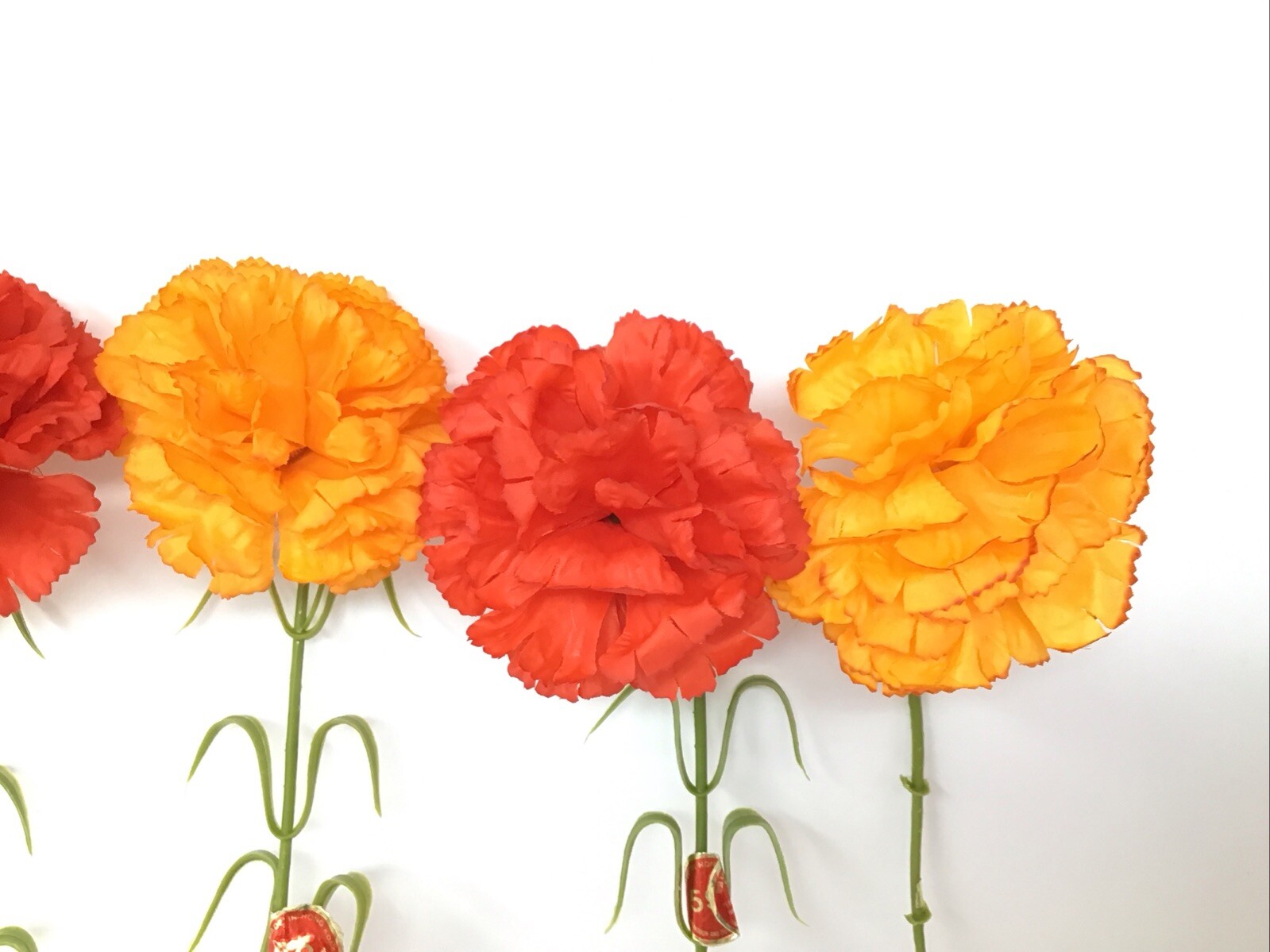 Artificial Silk Carnation Flower Stem 5 Stems 17” L 3” Blooms Hong Kong Vintage