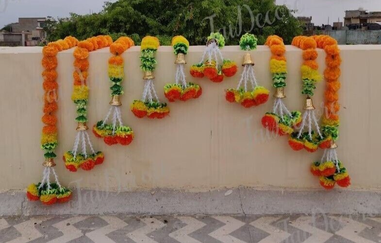 Indian Decoration Artificial Flower Toran Garland Marigold-5 feet each, set of 2